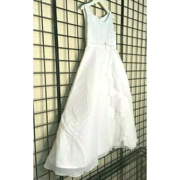 NWT NEW White Satin, Chiffon Sweetie Pie Pageant/Party/Formal Gown 7Y-Fit 7/8/9Y